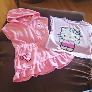 🍀Hello Kitty Pink Hooded Swimsuit Cover Up(18 months) Graphic Tee(24 Months)